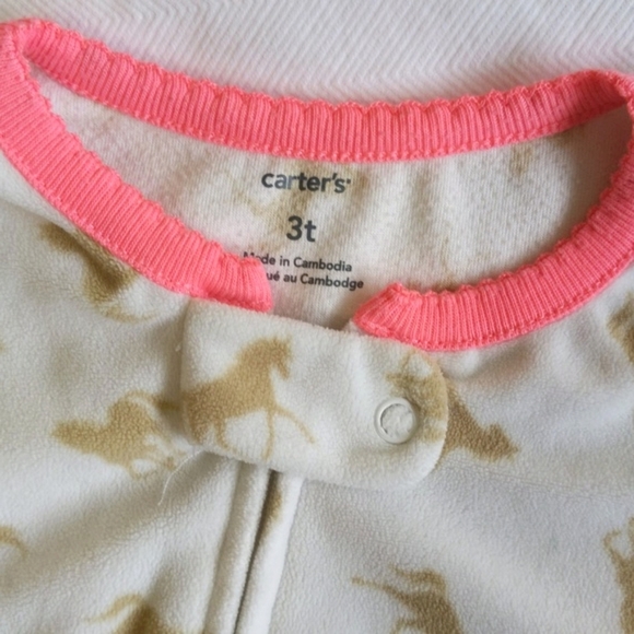 carter's horse print fleece zipper footie sleeper pajamas 3T toddler girls - Picture 5 of 7
